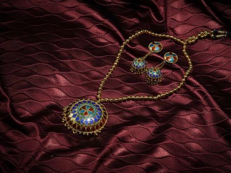 Traditional Jewellery - Japi Pendant and Earring with Multicoloured Meenakari Sale