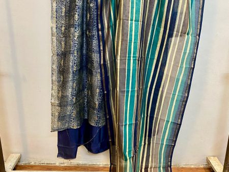 Blue Banarasi Pure cotton handloom 3 pcs suit set Cheap