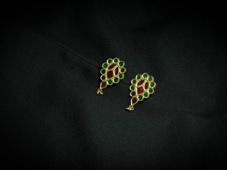 Assamese Jewellery - Dugdugi Earring with Red and Green Stones For Sale