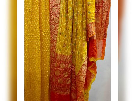 3-Piece Yellow Khaddi Georgette Banarasi Dress Material | Hand Brush Dyed Online Hot Sale