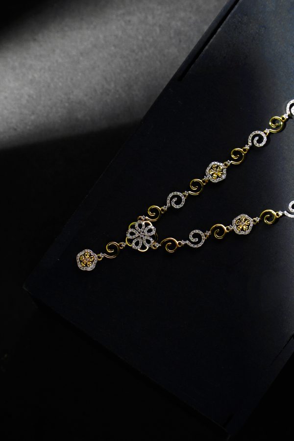 Floral Diamond and Golden plated Necklace Online now