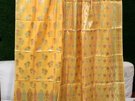 Yellow Tilfi Weave 3-Piece Pure Cotton Handloom Banarasi Suit Set Cheap