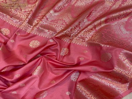 Luxurious Pink Handloom Crepe Banarasi Silk Saree Online Sale