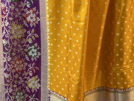 Yellow & Purple Pure Banarasi Katan Silk Handloom Saree Online now