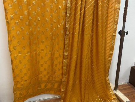 Yellow Handwoven Cotton Silk 3 pcs Dress Material on Sale