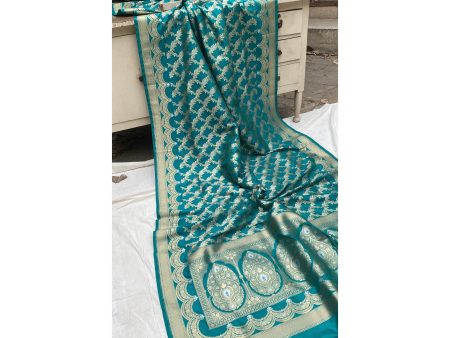 Aquamarine Handwoven Banarasi Katan Silk Sari on Sale