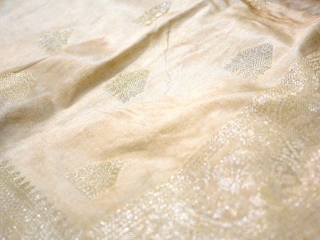 Beige Buti Katan Soft Butter Silk Handloom Banarasi Saree Discount