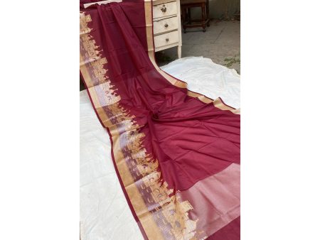 Benares Ghats Wine Pure Cotton Silk Banarasi Sari Online Hot Sale