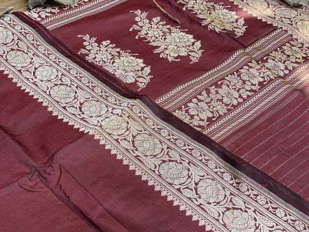 Wine Luxurious Handwoven Banarasi Silk Saree with Kadhwa Minakari Motifs Discount