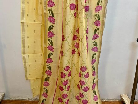 Yellow Banarasi Pure cotton handloom 3 pcs suit set Online Hot Sale