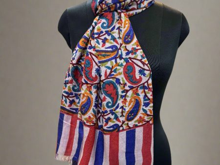 White and Red Multicolor Pure Pashmina Scarf – Luxuriously Soft and Smooth Hot on Sale