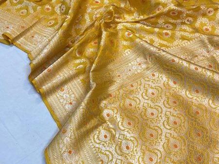 Yellow Pure Katan Silk Handloom Banarasi Saree For Sale