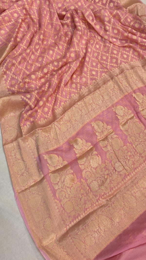 Baby Pink Pure Khaddi Georgette Banarasi Sari Online Sale