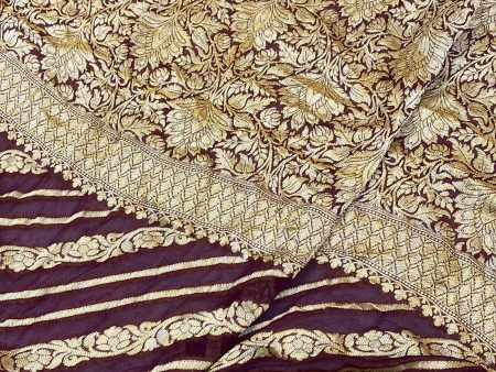 Wine Pure Khaddi Georgette Banarasi Sari For Cheap