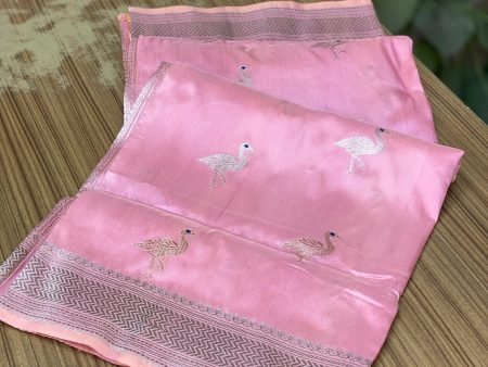 Baby Pink Kadhwa Sona Rupa Handloom Shikargaah Pure Silk Banarasi Sari - Exquisite Designer Sari For Cheap