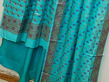 Blue Banarasi cotton silk handloom 3 pcs suit set Online now