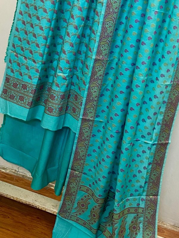 Blue Banarasi cotton silk handloom 3 pcs suit set Online now