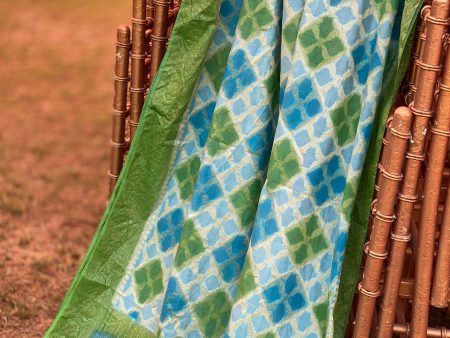 Blue & Green  Pure Banarasi Khaddi Georgette Handloom Leheriya Saree For Discount