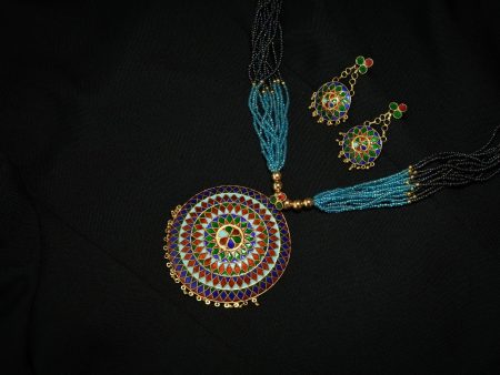 Japi Pendant and Earring with Multicoloured Meenakari - Assamese Silver Traditional Jewellery Online