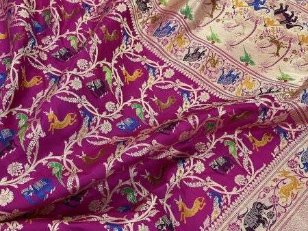 Pure Banarasi Katan silk handloom saree, Kadhwa Shikargaah Jaal (HT00) on Sale