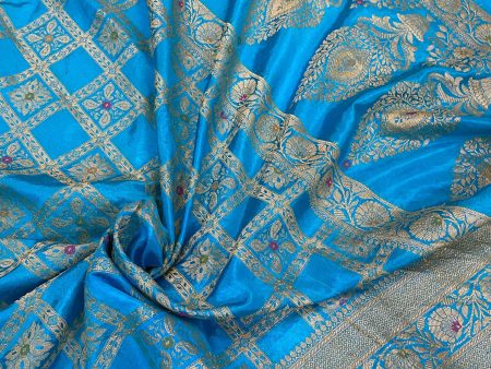 Blue Banarasi Katan Soft Silk Handloom Saree Online Hot Sale