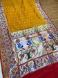 Yellow Pure Banarasi Katan Silk Handloom Saree- Kadhwa Paithani For Discount