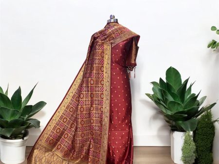 Wine 3-Piece Handloom Katan Soft Silk Banarasi Dress Materials: Luxurious Elegance Cheap