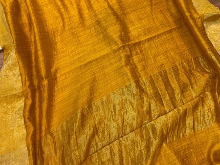 Yellow Pure Banarasi Tussar silk handloom Khaddi saree with blouse piece Online Sale