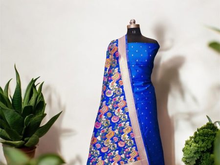 Blue 3-Piece Handloom Katan Soft Silk Banarasi Dress Materials: Timeless Sophistication Discount