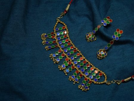 Assamese Traditional Jewellery - Spherical Choker & Earrings Set with Multicoloured Meenakari Discount