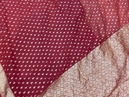 Wine Pure Banarasi Cotton Silk Handloom Saree With Blouse Piece For Discount